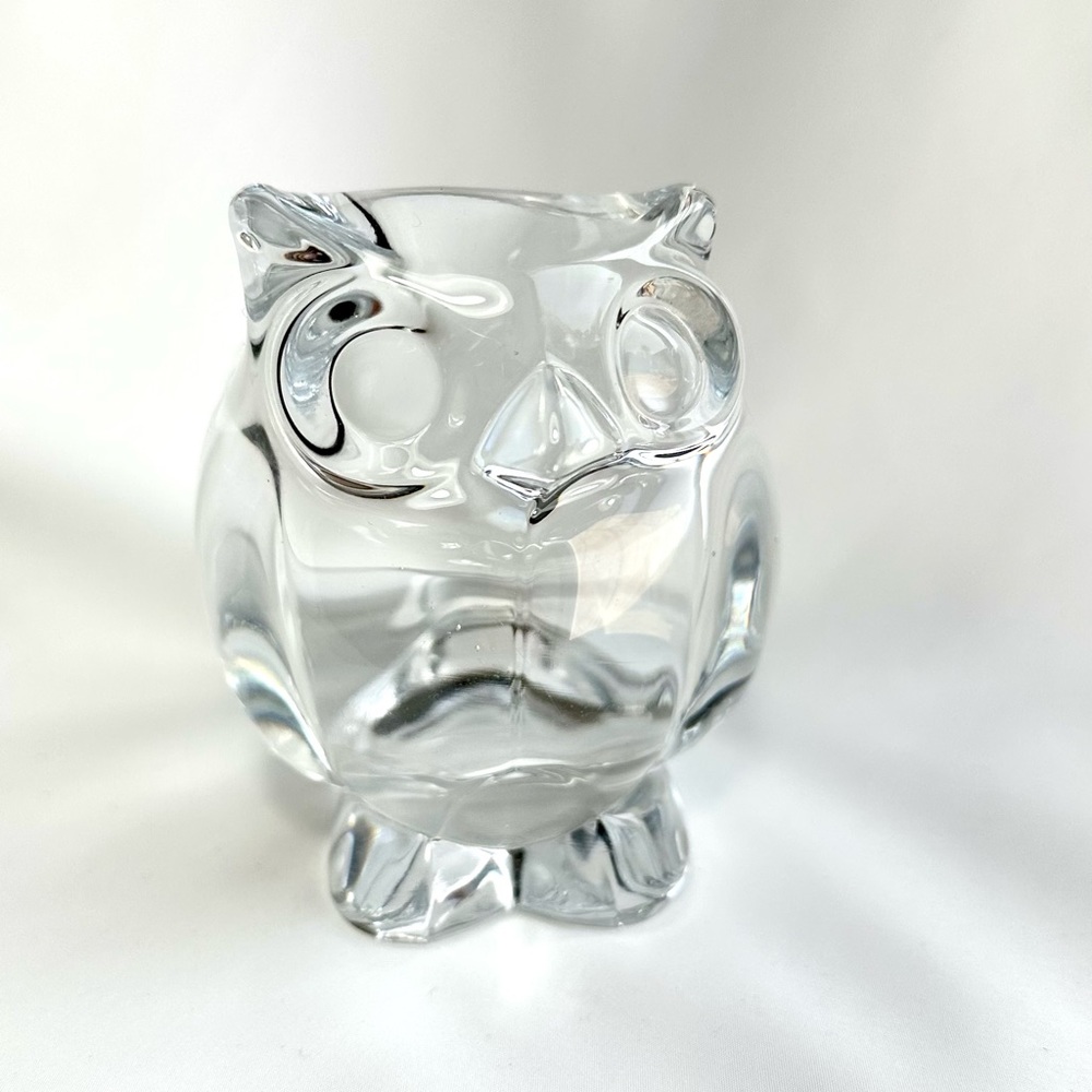 Vintage MCM Crystal Glass Owl Candy Bowl Paperweight